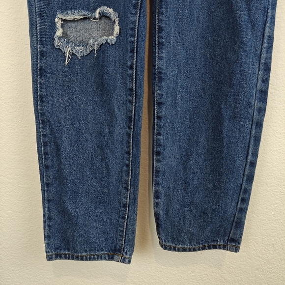 Meshki High Waisted Straight Leg Distressed Jeans In Dark Denim Blue Size 4 US - Picture 4 of 11